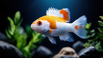 Vibrant Goldfish Swimming in a Serene Aquarium Scene