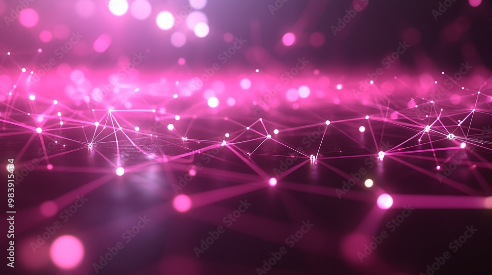 Poster vibrant abstract design featuring glowing pink lights and interconnected lines, creating a captivati
