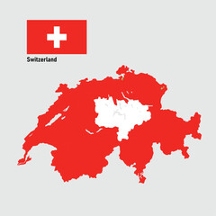 An illustration of the Switzerland flag with a map would feature the iconic Swiss flag—a red square with a bold white cross in the center—prominently displayed. 
