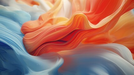 Beautiful abstraction of liquid paints in slow blending flow mixing together gently