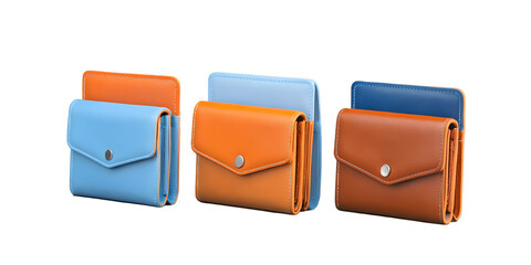 Colorful Leather Wallets Isolated on Transparent Background, Fashion Accessories for Men and Women