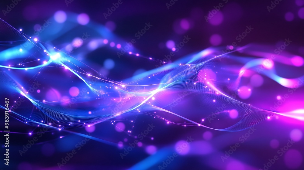 Poster vibrant abstract light waves in shades of purple and blue, creating a mesmerizing and dynamic visual