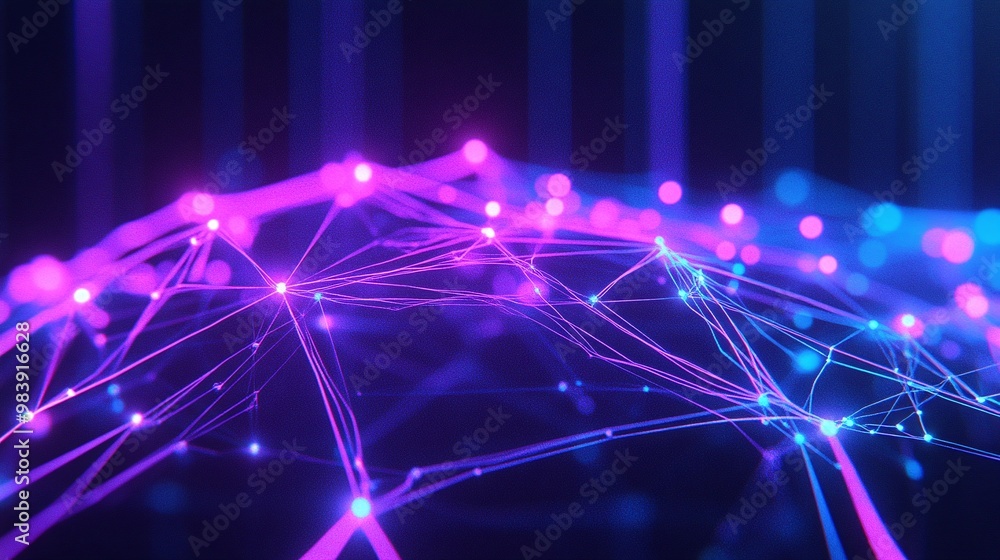 Poster vibrant abstract network design with glowing lines and nodes, representing digital connectivity and 