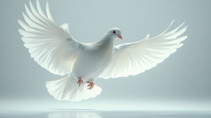 A white dove in mid-flight, symbolizing peace and freedom.