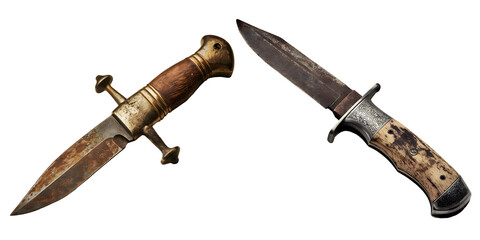 Antique knife set isolated on white and transparent background