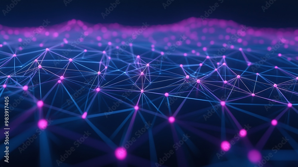 Poster vibrant abstract representation of interconnected nodes and lines, showcasing depth and technology i