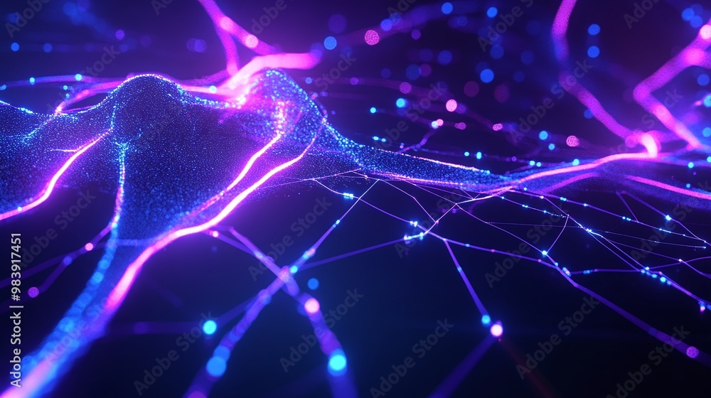 Poster vibrant abstract representation of neural connections, showcasing glowing lines and nodes in a futur