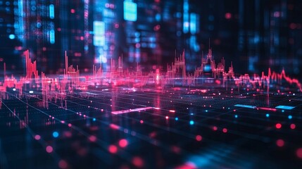 Fototapeta premium Abstract Digital Data Visualization with Pink and Blue Lines and Grid