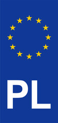 Poland Euroband with National Symbol: Blue Background Representing European Union and Poland Identity for Vehicle Registration.