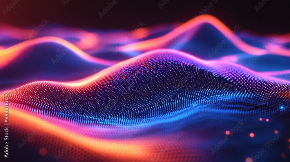 Poster vibrant abstract waves of color create a mesmerizing digital landscape, blending light and texture i