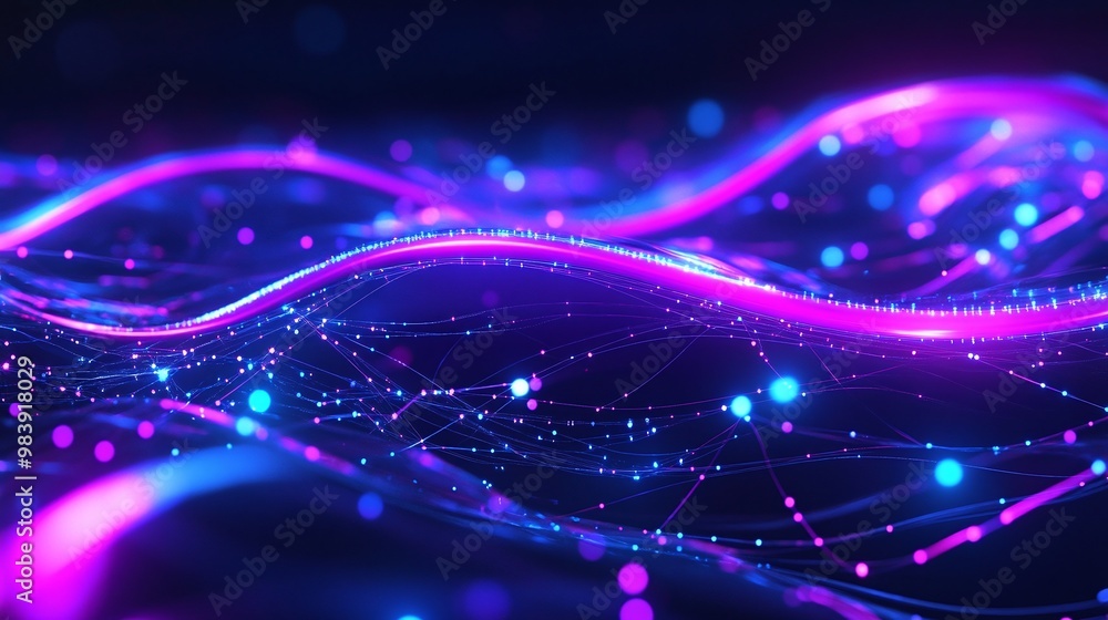 Poster vibrant abstract waves of light create a mesmerizing digital background with glowing colors and flow