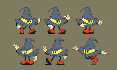 Halloween Witch Hat Cartoon Character with Various Styles