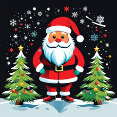 Festive Christmas Santa Tee – Bold Colors, Black Background