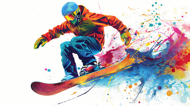 Snowboarder in a colorful outfit, vector illustration on a white background