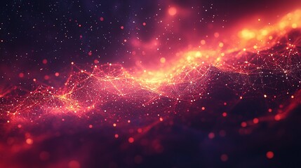 Obraz premium Vibrant cosmic wave with glowing particles and rich colors, ideal for abstract backgrounds, digital art, and technology themes.