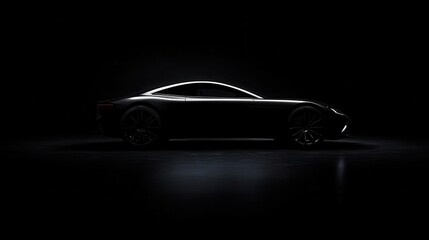 A minimalist black wallpaper with subtle textures of a sleek car silhouette
