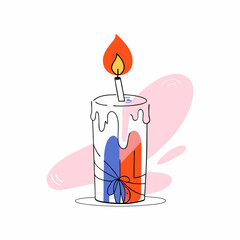 A vibrant vector illustration featuring a burning birthday candle with a gift wrap design. The playful use of color and clean lines make it ideal for festive digital designs and greeting cards...