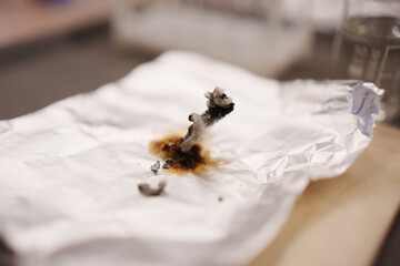 combustion of reagents. chemical experiments in the lesson. A modern school and laboratory for students. narrow depth of field