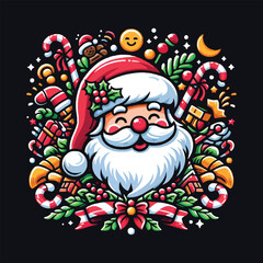 Festive Christmas Santa Tee – Bold Colors, Black Background