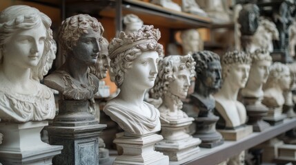 Fototapeta premium A Row of Classic Sculptures on Shelves
