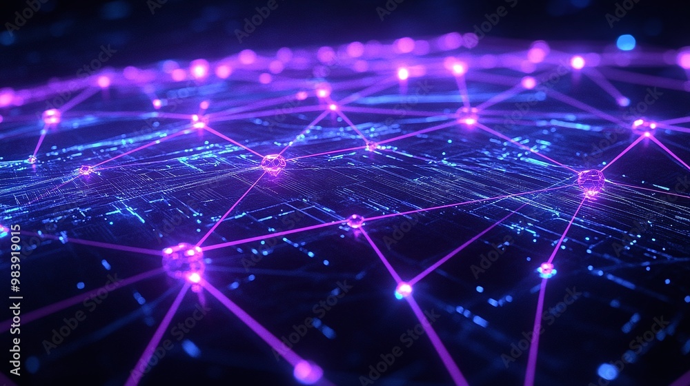 Aufkleber vibrant digital network visualization featuring glowing nodes and interconnected lines, symbolizing 