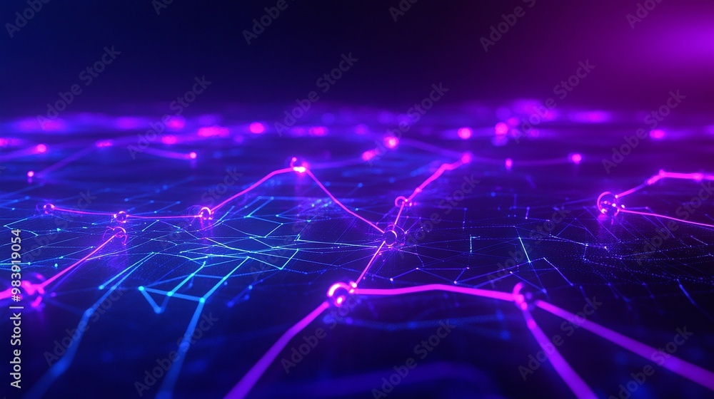 Poster vibrant digital network with glowing nodes and lines, showcasing the connectivity of modern technolo