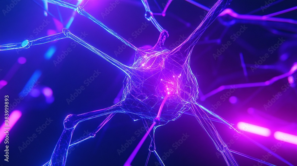 Poster vibrant neural network design showcasing interconnected neurons with colorful lighting, perfect for 