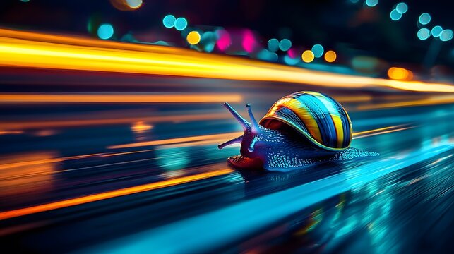 a snail with neon hyperspeed