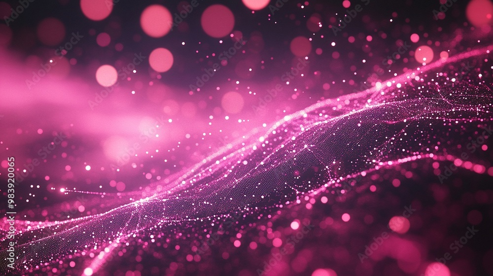 Poster vibrant pink abstract background with sparkling particles and flowing waves, perfect for digital and