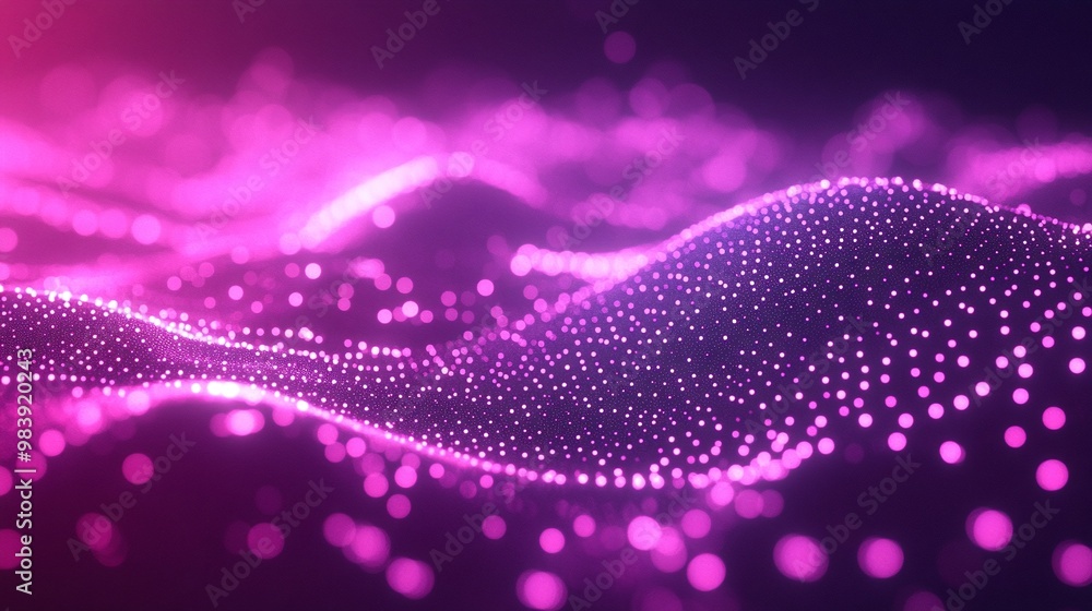Poster vibrant pink wave of glowing particles creating a dynamic, digital atmosphere. perfect for tech and 