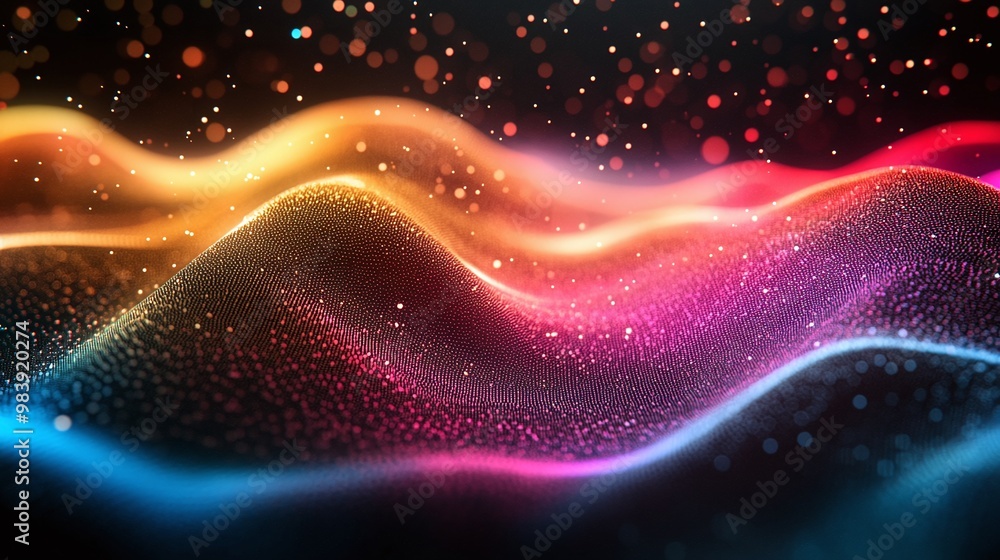 Poster vibrant waves of color and light create a mesmerizing abstract background with a dynamic sense of mo