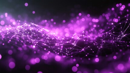 Obraz premium Vibrant purple waves with sparkling particles, creating an abstract digital background. Perfect for technology and design themes.