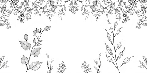 Fototapeta premium trees leaves branches stems frame line drawing white background