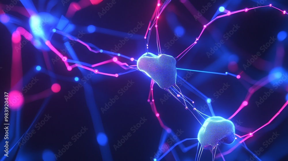 Poster vivid depiction of neurons connected by synapses, showcasing the intricate network of brain activity