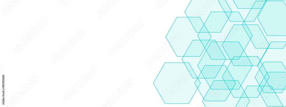 Poster Abstract Hexagonal Network Design with Light Blue Geometric Shapes. Chemical pattern, futuristic pattern for background, backdrop. Geometric overlapping hexagon pattern