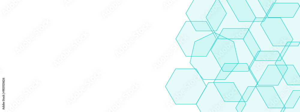 Poster Abstract Hexagonal Network Design with Light Blue Geometric Shapes. Chemical pattern, futuristic pattern for background, backdrop. Geometric overlapping hexagon pattern