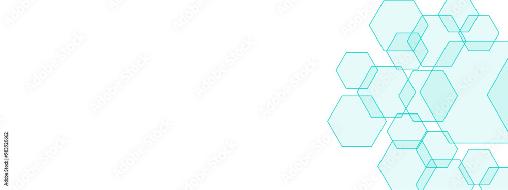 Fototapete Abstract Hexagonal Network Design with Light Blue Geometric Shapes. Chemical pattern, futuristic pattern for background, backdrop. Geometric overlapping hexagon pattern