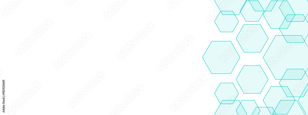 Poster Abstract Hexagonal Network Design with Light Blue Geometric Shapes. Chemical pattern, futuristic pattern for background, backdrop. Geometric overlapping hexagon pattern