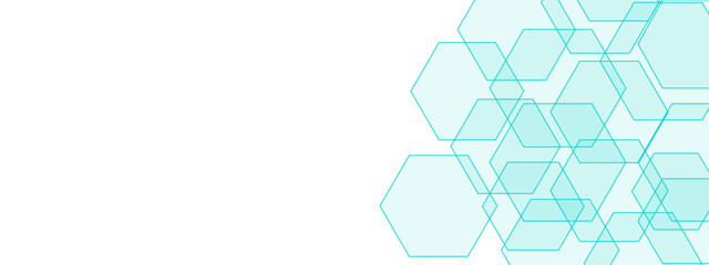 Abstract Hexagonal Network Design with Light Blue Geometric Shapes. Chemical pattern, futuristic pattern for background, backdrop. Geometric overlapping hexagon pattern