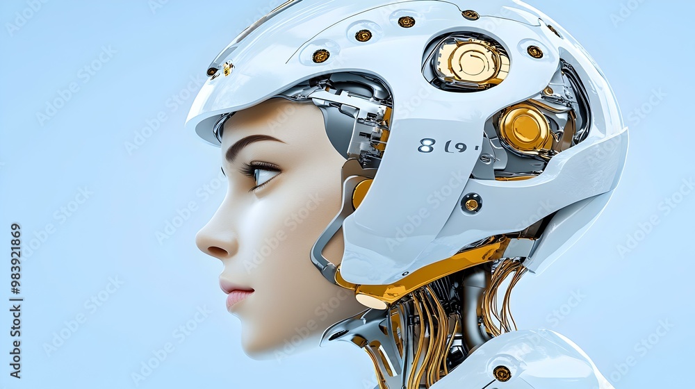 Poster human-like advanced ai robot displaying intricate emotional expressions, blending technology with li