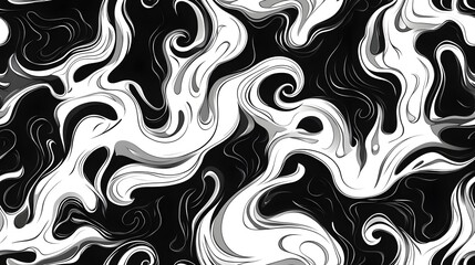 Fototapeta premium Mesmerizing Seamless Looping Black and White Flame Pattern with Abstract Organic Shapes and Flowing Radiant Currents