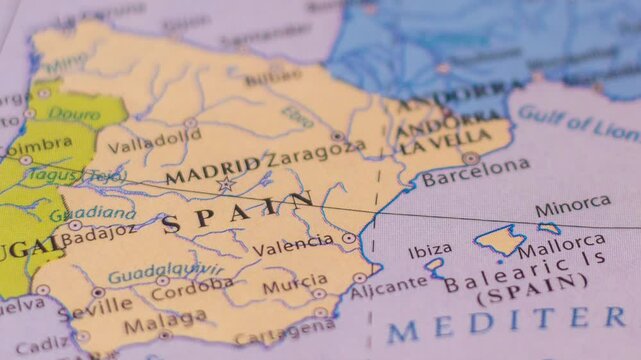 A political map of Spain, rotating map with focus on Spain, Spain travel plan, Spanish holidays