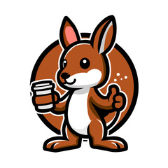 a red squirrel holding a phone that says  the name of the company 