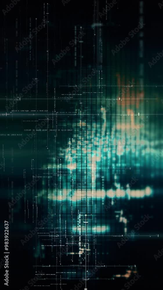 Fototapete Futuristic metaverse, hi-tech digital data telemetry with encrypted numbers, display dynamic background for computer desktop vertical screen display format