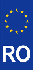 Romania Euroband with National Symbol: Blue Background Representing European Union and Romania Identity for Vehicle Registration.