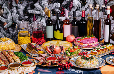 Festive holiday banquet spread with assorted dishes