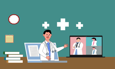 illustration of online medical conference with a group of doctors