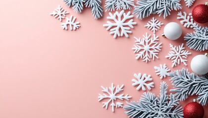 Pastel snowflakes, Christmas background, text space included, flat design illustration