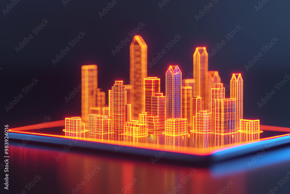 Poster roadmap on a digital tablet with 3d models of key stages popping out of the screen roadmap, digital,