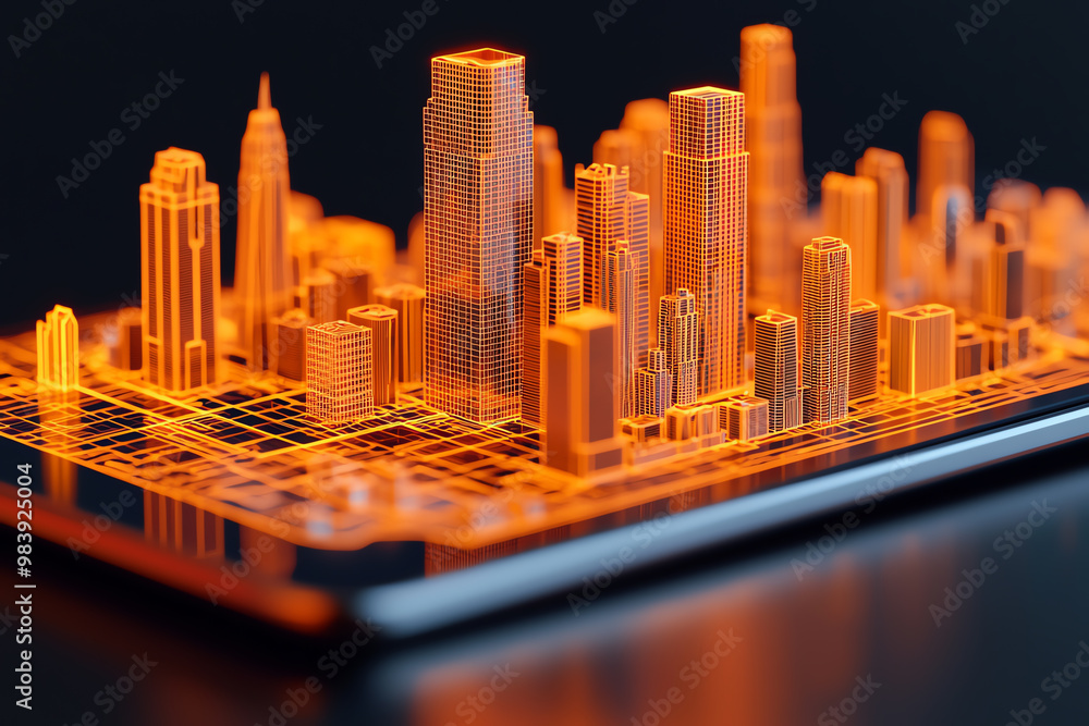 Poster roadmap on a digital tablet with 3d models of key stages popping out of the screen roadmap, digital,